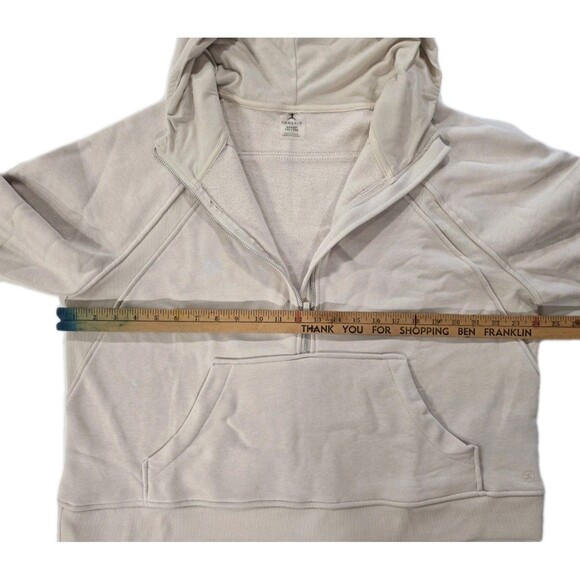 Danskin Half Zip Mixed Rib Cozy Hoodie Thumbhole Kangaroo Pocket Cream Women XXL - Picture 12 of 14